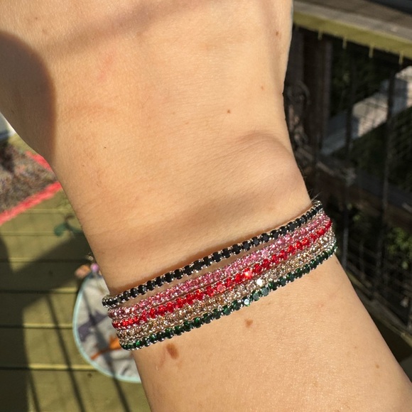 Dolls Kill Jewelry - 5 piece silver elastic Multicolor rhinestone bracelet set NEW